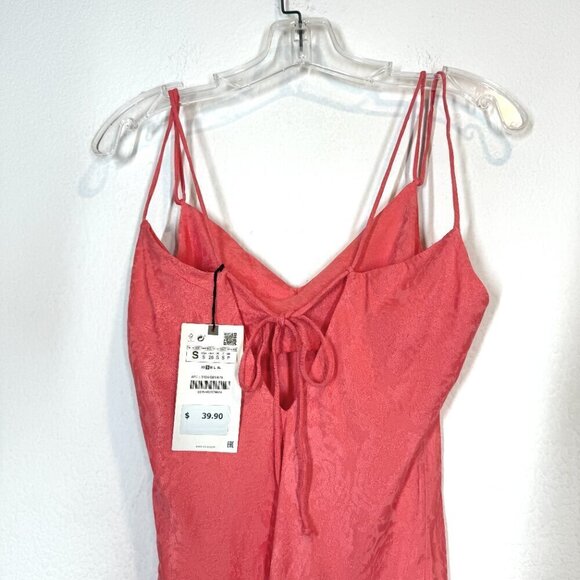 Zara Chemise Mini Slip Dress Coral Pink Small - Picture 6 of 14